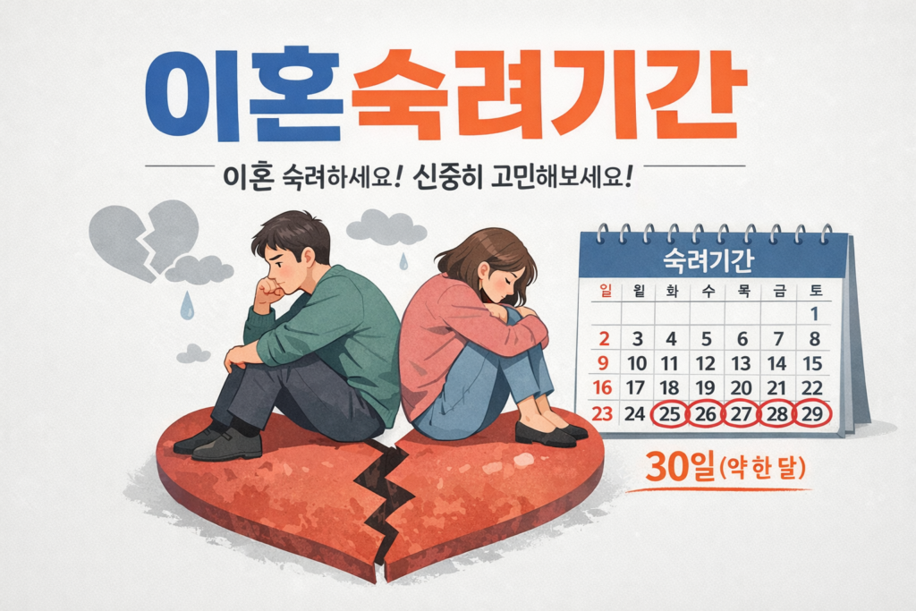 달력과 법원 건물을 나타내는 이혼 숙려기간 안내 이미지