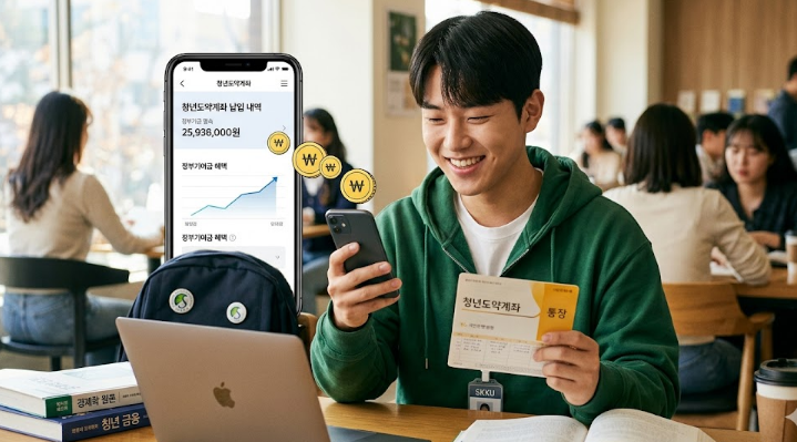 청년도약계좌 가입조건과 정부기여금 혜택을 안내하는 인포그래픽 이미지