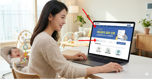 고용24에서 육아휴직 급여를 신청하는 화면 예시