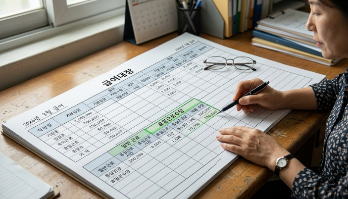 휴일근로 시간을 별도로 정리한 급여대장