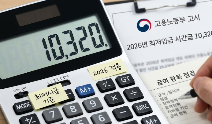 2026년 최저임금 기준이 표시된 급여 계산 예시