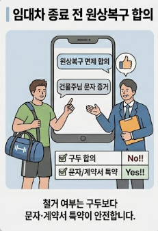 임대차 종료 전 원상복구 합의를 문서로 확인하는 모습