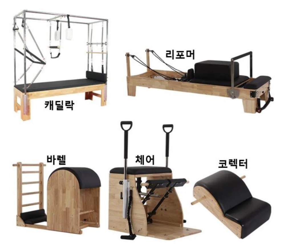필라테스 리포머와 캐딜락 기구 배치