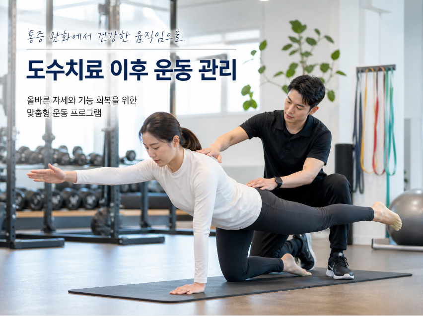 도수치료 이후 헬스장에서 재활운동을 하는 사람