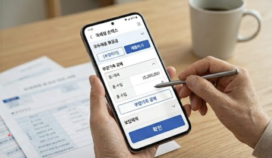 스마트폰 손택스 화면에서 납부할 세액 칸에 마이너스 금액과 환급 계좌 입력란이 강조된 모습